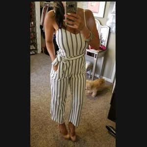 Pinstriped wide leg jumpsuit